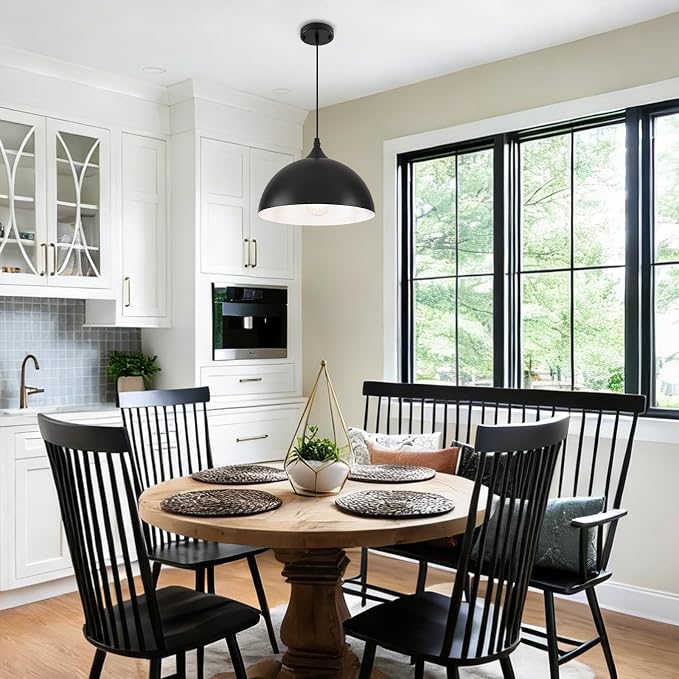 Farmhouse Pendant Lights Kitchen Island, 11.8 inches Black and White Pendant Light Fixtures, Black Dome Pendant Light, Modern Pendant Lights for Kitchen Island Dining Room Bedroom, 1 Pack