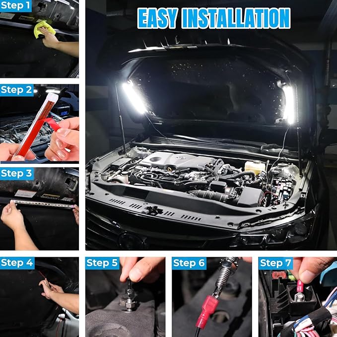 2 Pcs Under Hood LED Light Kit, Automatic On/Off Waterproof Engine Bay Lighting with 12V Universal Fit for Truck, SUV, RV, Boat, Cargo Pickup