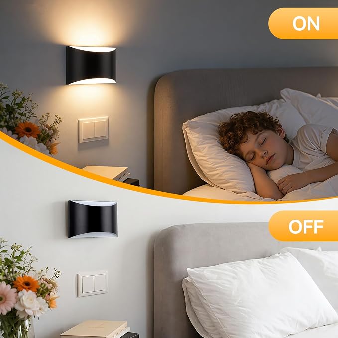 Modern LED Wall Sconce Set of 2, Black Indoor Wall Lights 3CCT | 3000K/4000K/6000K, Up/Down Hardwired Wall Mount Light, Easy Install Aluminum Wall Lighting, Bedroom, Living Room, Hallway