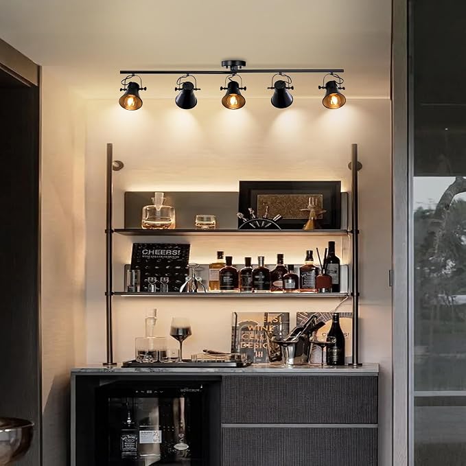 44" Farmhouse Track Lighting Fixtures Ceiling Black Track Light 5 Light | Rustic Track Light for Kitchen Bar Closet Living Room Spotlight,Directional 270°Rotatable Light Head