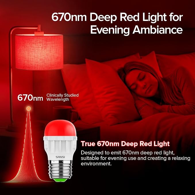 SANSI 670nm Red Light Bulbs for Sleep, Zero Blue Light Bulb for Melatonin Promoting, 5W 80 Lumen A11 E26 LED Dim Red Night Light Bulb for Small Bedroom, Baby Nursery, 3 Pack