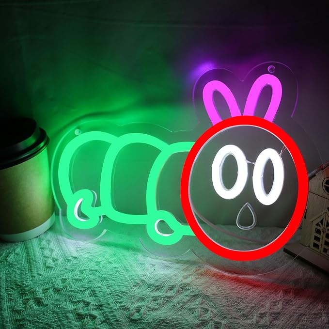 Cute Caterpillar Neon Sign for Wall Decor, Colorful LED Light Up Sign for Kids Bedroom, Baby Nursery, Playroom, Pink Green Red Neon Light, USB Powered Acrylic Sign, Gift for Boys & Girls