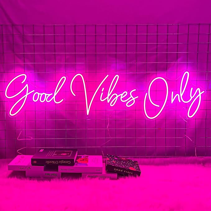 Large Good Vibes Only Neon Signs for Wall Decor -56.57" x 13.5" Pink | Extra Large Neon Sign LED Art Decorative Lights with Dimmable for Bedroom Home, Gym, Club Bar and Party Decor