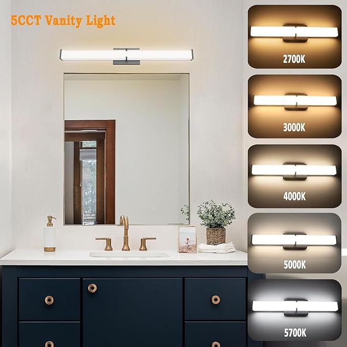 31.5Inch 3200LM Bathroom Light Fixtures 5CCT Optional, Black Modern LED Vanity Light Clear Shade, Dimmable Bathroom Lighting Fixtures Over Mirror - ETL Listed