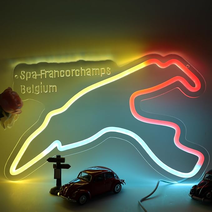 Spa-Francorchamps Neon Sign - Formula 1 Racing Decor | USB LED Sign, Easy Hanging Kit, Vibrant Wall Decor, Gaming Rooms & Garage, Motorsport-Themed Bars