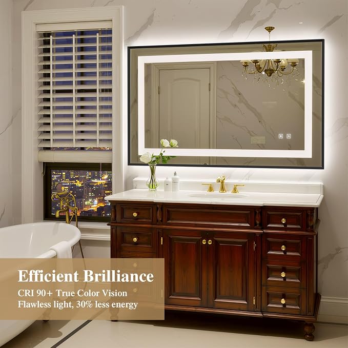 40X24 Inch Frontlit+ Backlit LED Bathroom Mirror with Lights Black | Bathroom Vanity Mirror for Wall, Ultra-Clear Tempered Glass, Shatter-Proof, Anti-Fog and Memory Function, ETL Listed
