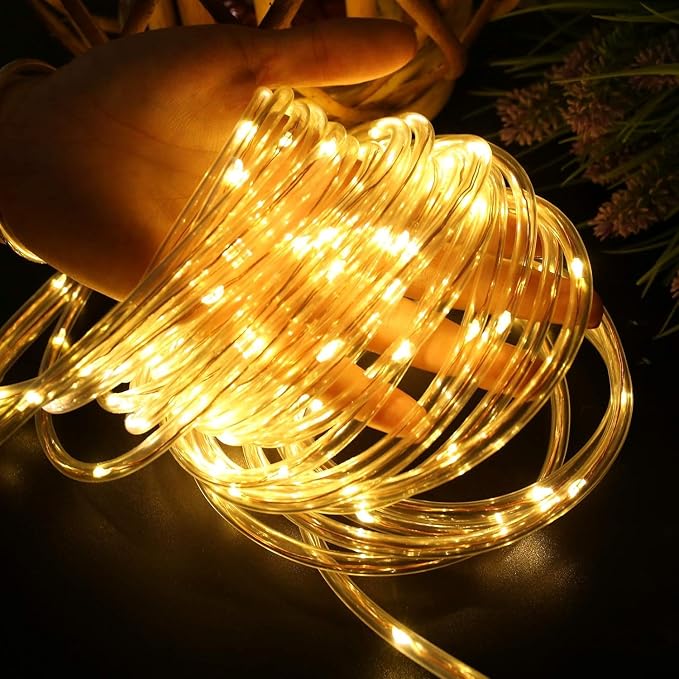 Lighting EVER 33ft Thin Rope Lights Outdoor Waterproof, 3000K Warm White | 1/4" Pencil-Thin Clear Tube, 100 LED Copper Wire Lights, Plug-in Outdoor Decor for Railing Fence Balcony, Not Connectable
