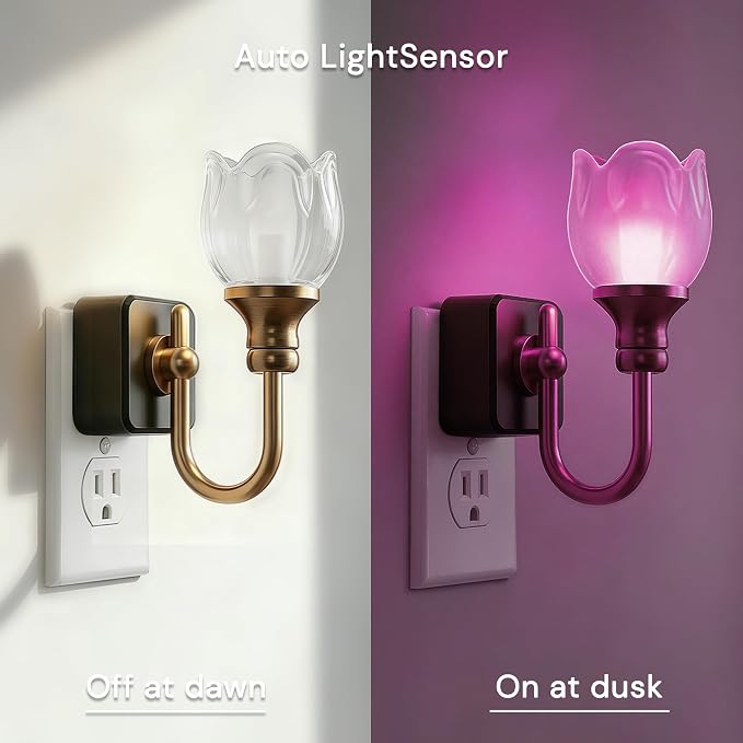 L LOHAS LED Night Lights Plug into Wall | RGB Floral Night Lights with Dusk to Dawn Sensor, 0-100lm Adjustable Brightness, for Hallway Bedroom Stairway