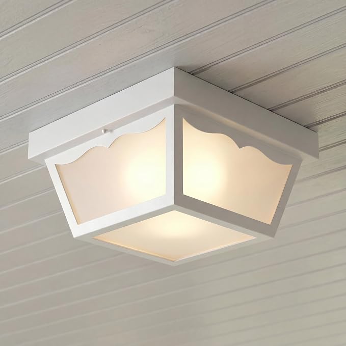 Progress Lighting 2-Light Indoor and Outdoor Flush Mount Ceiling Light, Interior and Exterior Ceiling-Mount Light Fixture for Porch Light, Patios, Garages, Hallways, 10-1/4'' by 5-1/2'', Black