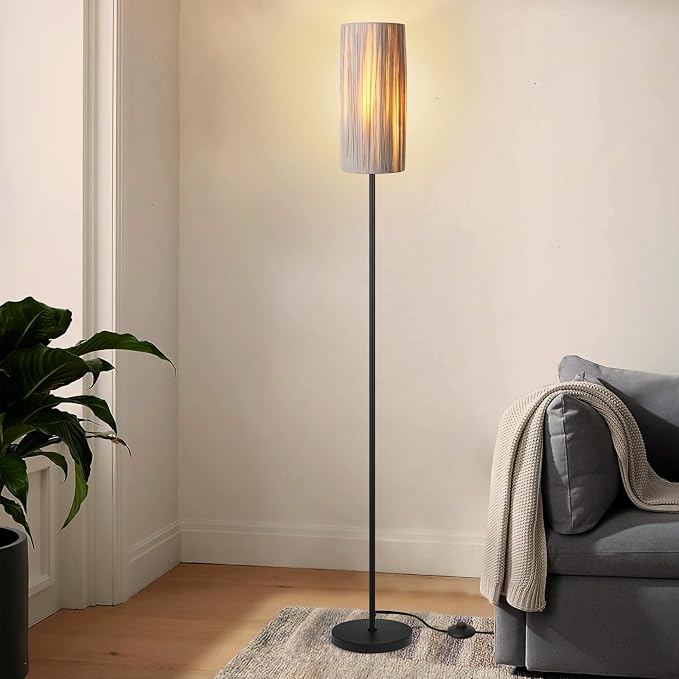 Ruiever Floor Lamp for Living Room,Rattan Boho Floor lamp,Modern Standing lamp with Hand-Worked Woven Shade (Hand Woven Shade-3 Color Bulb)
