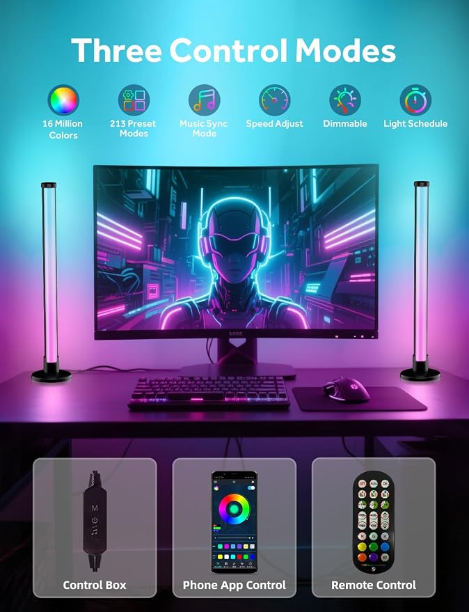 Smart LED Light Bars, Gaming Lights RGB Light Bar for Room, 16 Million Colors TV Backlights, Music Sync, App & Remote Control Ambient Lighting for PC, Room Decorative Mood Lights