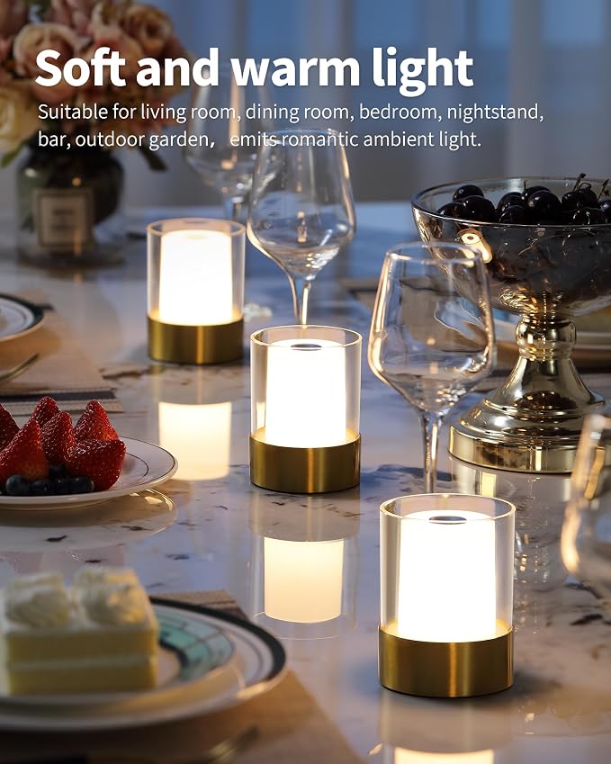 4" Bronze Cordless Table Lamp Set of 2, Outdoor Rechargeable Lamp | LED, Battery Operated, Portable, Touch Night Light for Dining Room, Camping, Bar, Party, Bedside, Bedroom, Home Decor, Gift