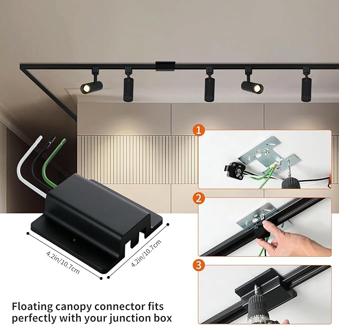 52FT H Track Lighting Rail Kit, Zanixor Black H Type Track Lighting Rails with Floating Canopy Connector, I&L&T Connector, End Caps and Live End Feed for 120V H Style 3-Wire Track Heads