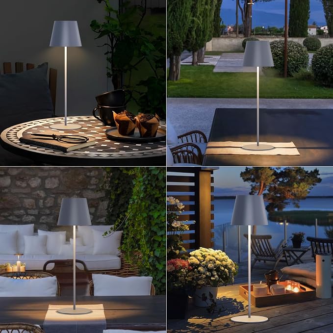 uuffoo 2 Pack Cordless Table Lamp Rechargeable 5000mAH Battery Operated Lights Touch Control LED Portable Desk Lamps 3 Color Dimming for Outdoor Coffee Bedroom Kitchen (Gray)