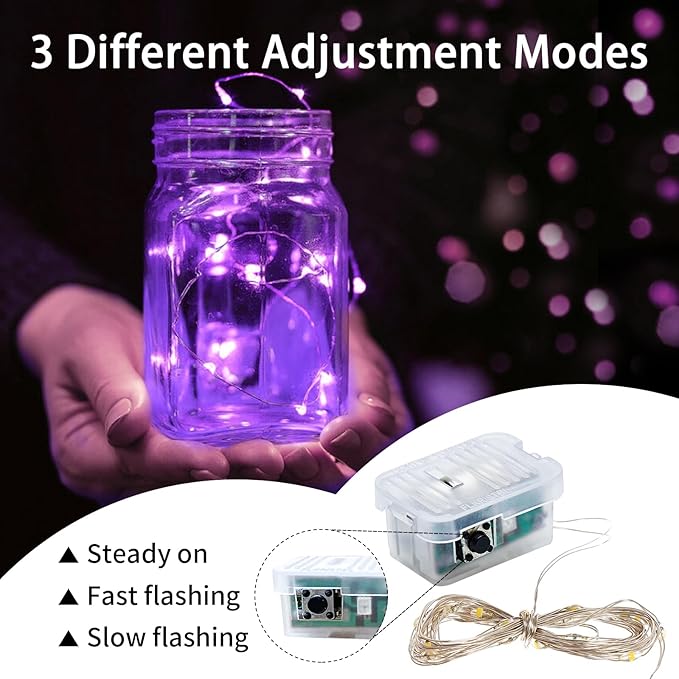 8 Pack Purple Fairy Lights 7Ft 20 LED Twinkle String Lights 3 Modes Battery Operated Waterproof Firefly Starry for Mason Jar Wedding Halloween Christmas Valentines Day Party Table Centerpieces