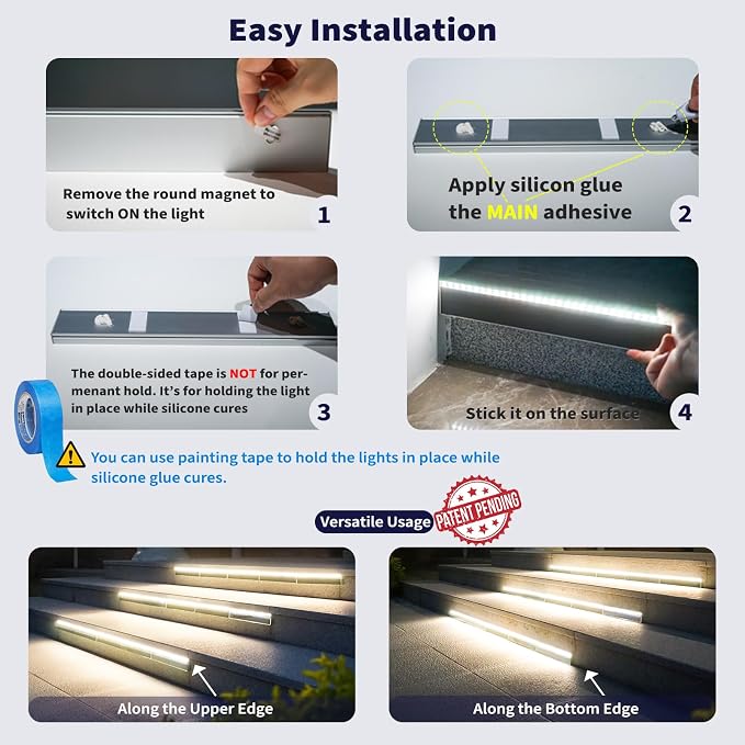 Solar Step Lights Outside, 33 Focused LEDs, Stair Light, 1PK | Downward Lighting, High Brightness, Modular, Waterproof Aluminum, Risers, Deck, Curbsides, Planter Edges, Warm White, 3000K