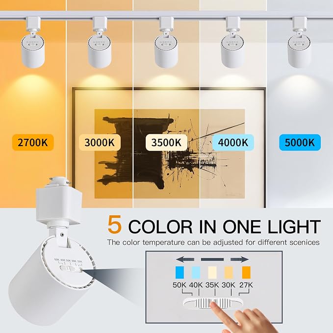 5 Color 4-Light Track Lighting Kit with 3.3FT H Track Rail, White | 10W Dimmable LED Track Lighting Fixtures Ceiling Spotlight 800LM, CRI90, Floating Canopy Connector Included for Installation