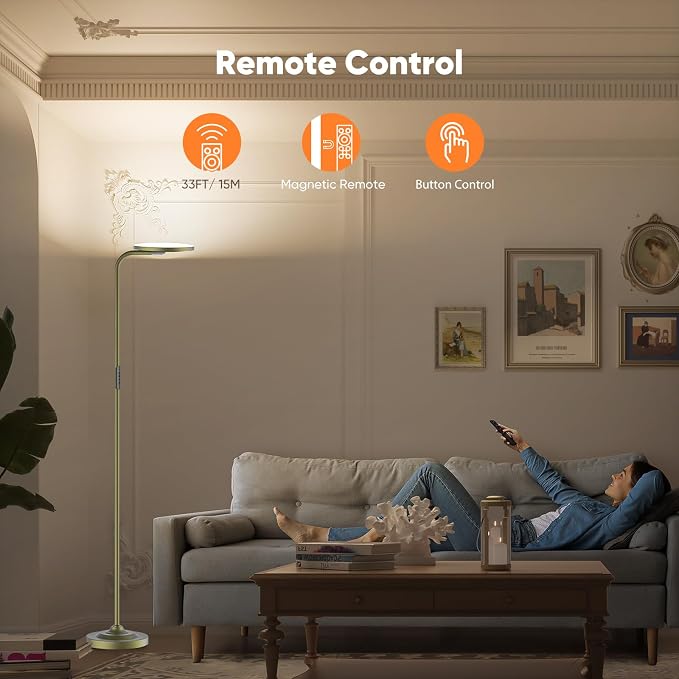 36W LED Floor Lamp, Super Bright Standing Lamp, Modern Stepless Dimmable Torchiere Tall Lamp with Remote Control, 350°Rotating Head Reading Floor Lamp for Living Room, Bedroom, Office