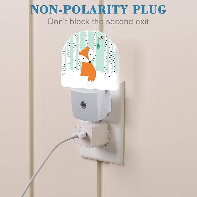 Cute Fox and Bird Night Light for Kids, LED Night Light Plug into Wall with Dusk to Dawn Sensor for Girls Boys Women Men Room Decor, Hallway, Kitchen, Bathroom, Nursery, Stairs