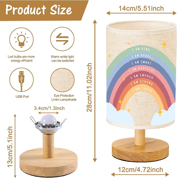 WSYEAR Boho Rainbow Inspirational Lamp, Classroom Desk Lamp Rainbow I Am Kind Daily Affirmation Decor for Home Bedroom Living Room Office