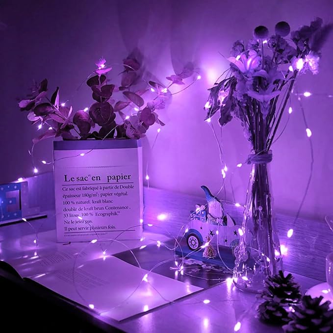 6 Pack Fairy Lights Battery Operated with Remote Timer 8 Lighting Modes,7ft 20 LED Waterproof Mini String Lights for Halloween Christmas Table Centerpieces Bedroom Decorations,Purple