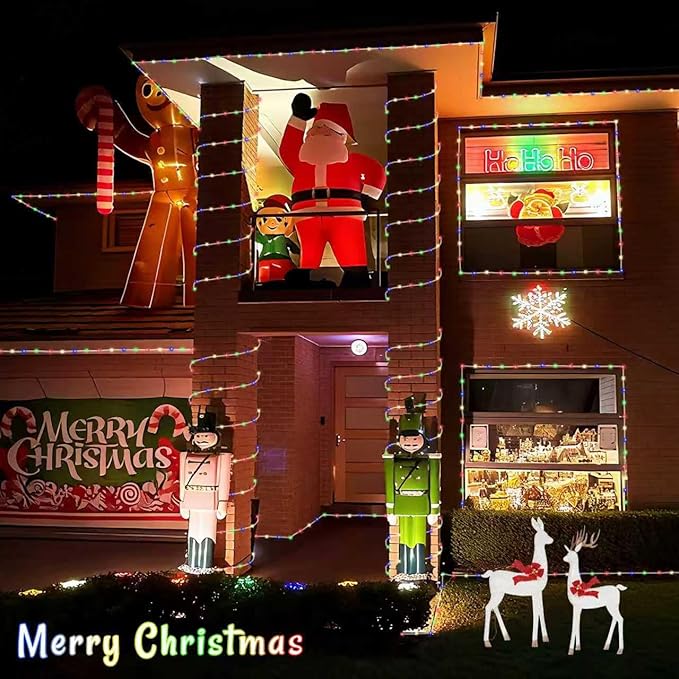 YEGUO Solar Rope Light Outdoor Waterproof, 66ft 200 LED Multicolor String Lights, 8 Modes Tube Christmas Lights in Clear Thin Tube