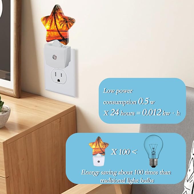 Sunset Seashore Plug-in Night Light with Dusk-to-Dawn Sensor for Bathroom,Bedroom and Hallway Sleep Friendly Lamp for Women/Girls/Boys Gift,0.5w
