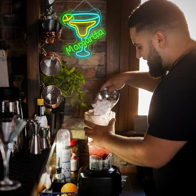 Margarita Neon Sign Tropical Light LED Wall Decor for Bars, Kitchen & Party Spaces Festive Cocktail Glass Design