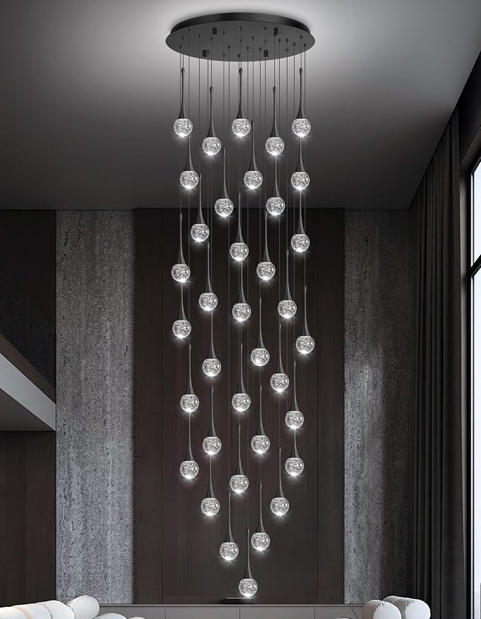 36 Light Modern Glam Crystal Chandelier for High Ceiling LED Dimmable Ceiling Pendant Light Staircase Foyer Enterway Living Room Chandelier Lighting Antique Black