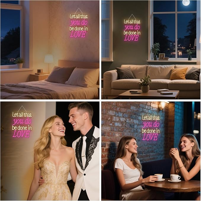 Let all that you do be done in Love Neon Sign Led Sign with USB Powered for Wedding Betrothal Wedding Reception Cafe, Church, or Party, USB-Powered Versatile Room & Event Decoration