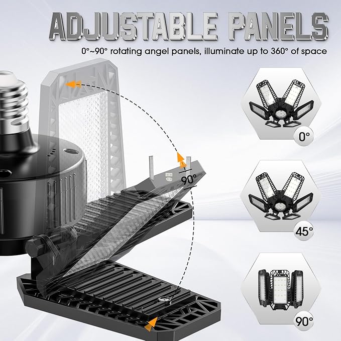 Garage Light 8 Pack 160W, 16000LM LED Lights for Garage with 6+1 Deformable Panels 6500K Screw in LED Shop Lighting for Workshop, Basement Support E26/E27