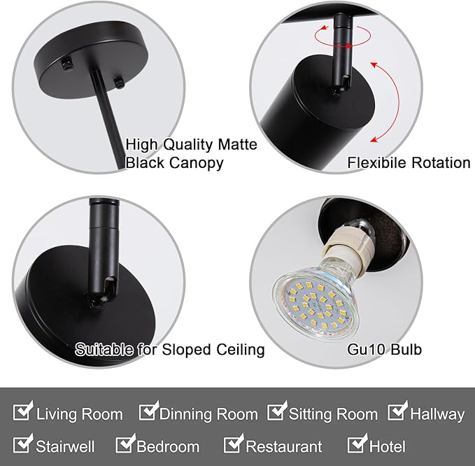 5-Light LED Track Lighting Kit Black Track Light Flexibly Rotatable Light Head Modern Spot Lighting for Kitchen Living Room Dining Room Bedroom Closet Bar