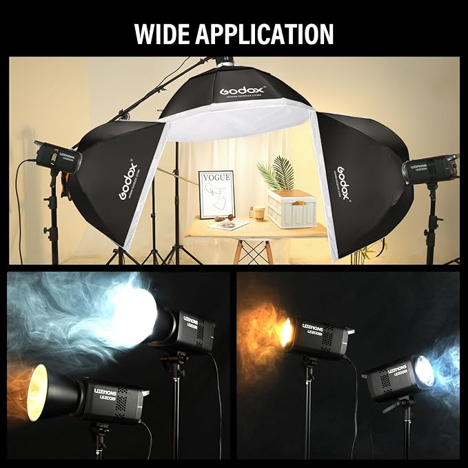 Godox 2Pack LE200Bi Light Kit wih Light Stand/Softbox/Carry Case/5-1 Reflector Bi-Color LED Professional Continuous Video Lighting Kit, CRI 98+, 2800K-6500K, 57700 Lux for Studio
