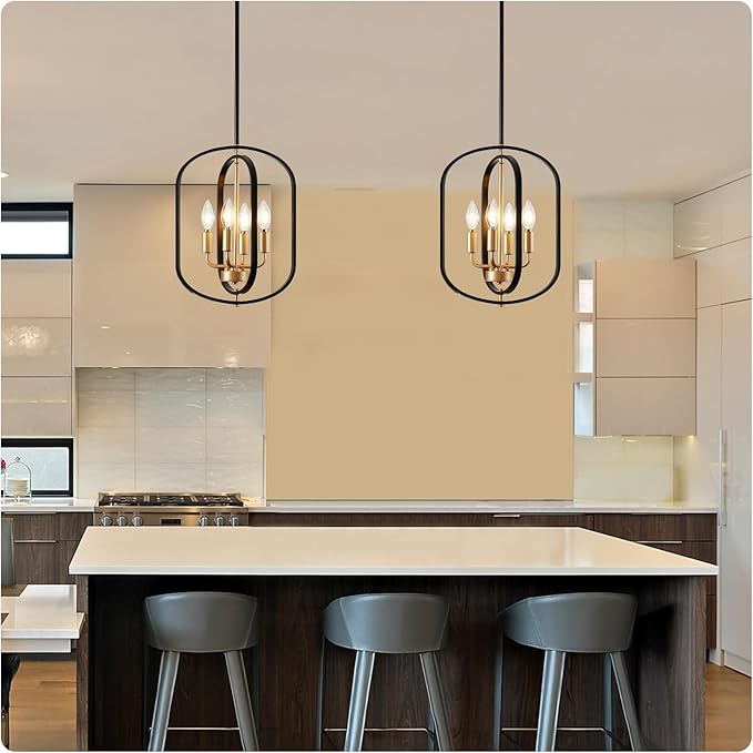 Black and Gold Chandelier for Dining Room Light Fixture, Chandelier for Entryway Light Fixture Foyer Lighting Fixtures Adjustable Modern Farmhouse Chandelier for Living Room Pendant Lights Kitchen