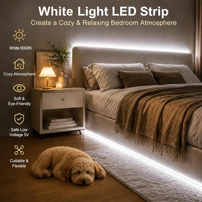ZSLAIFU 2Pack White 3.3FT LED Light Strips Battery Powered Battery Operated LED Lights 120 LEDs Strip Lights for Cabinet Closet Shelves DIY Lighting