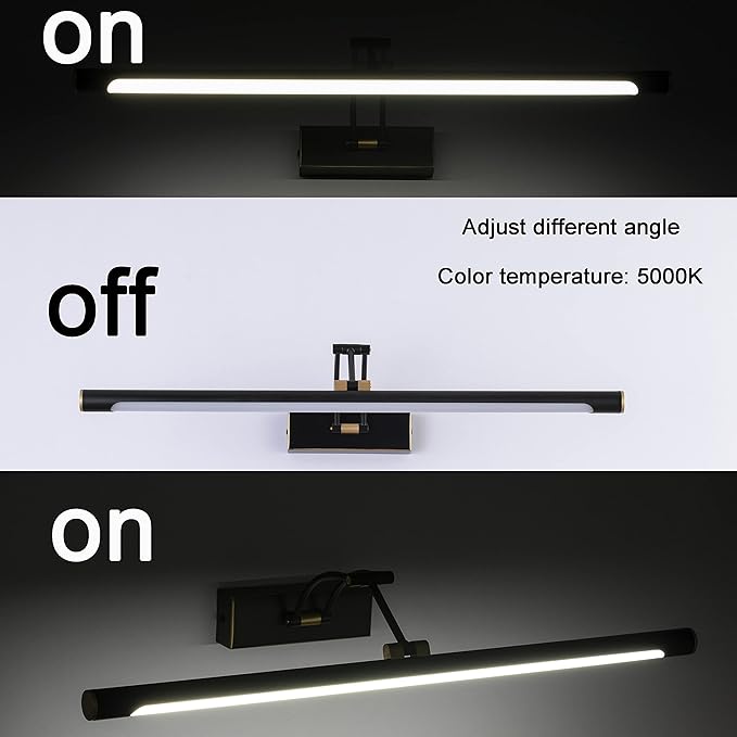 Modern Adjustable 270° Rotatable Black Gold LED Vanity Light, 23.6 Inch Black Gold Bathroom Light Over Mirror (5000K White Light)