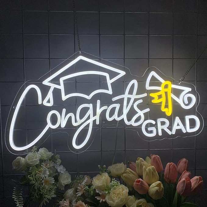 Congrats Grad Neon Sign, Class of 2026 Celebration Wall Decor | Dimmable Backdrop LED Light Up Signs for Party, Photos, Class of 2026 Celebrations, Graduation Gift