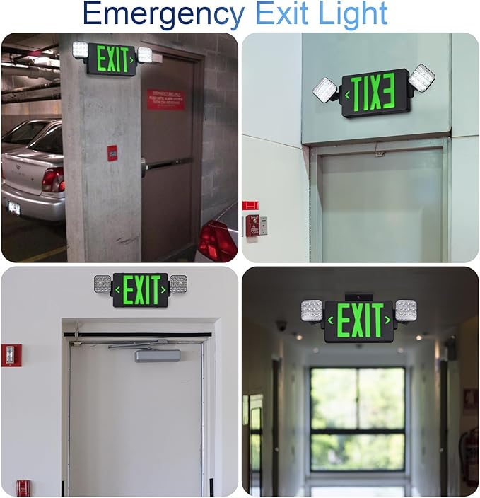 TANLUX Black Housing Exit Sign with Emergency Lights, LED Emergency Exit Light with Battery Backup, UL Listed, AC 120/277V, Commercial Emergency Lights Combo for Business - 1 Pack