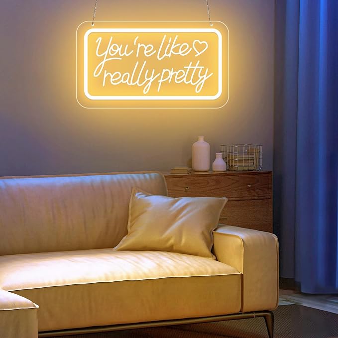 You’re Like Really Pretty Neon Sign – Warm White LED Neon Light Wall Decor, 3D Art Carving, Dimmable USB Powered Night Light for Bedroom, Aesthetic Wall Decor, Christmas & Birthday Gift