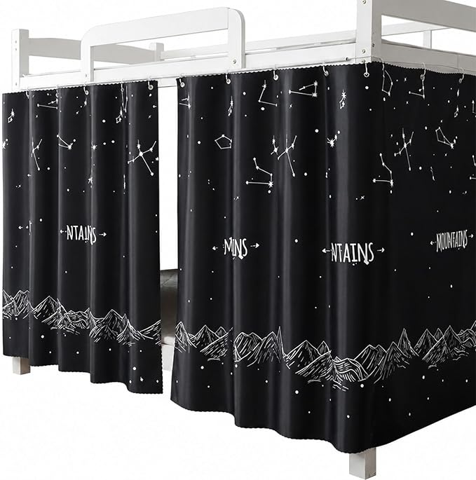 Dorm Blackout Privacy Bottom Bunk Bed Curtains - 2 Panels 78.7"x45.3", No Drill Installation for Twin Loft Beds, Light Blocking Under Bed Canopy with Hanging Hooks & Ropes