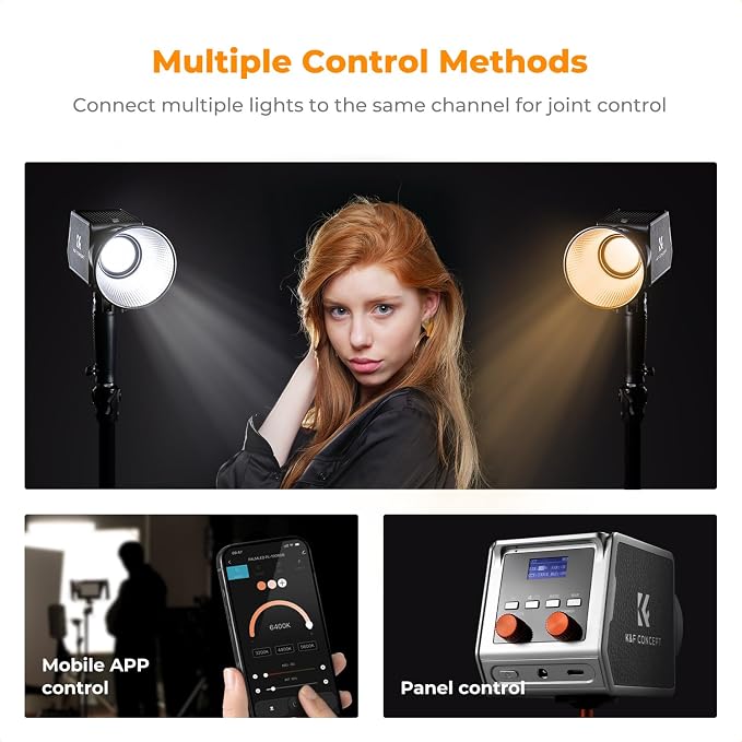 K&F CONCEPT 60W Bi-Color COB Video Light with Handle & App Control | 4500mAh Battery, Type-C PD Fast Charging,12 Light Effects, Lighting for Photography PL-60B