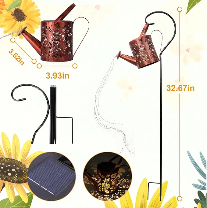 Sunflowers Solar Lights Outdoor Garden Sunflower Gifts, Gardening Gifts, Solar Watering Can Lantern Gifts for Mom Grandma Women, Patio, Yard, Pathway Lantern Decoration Gifts for Mom Grandma Women