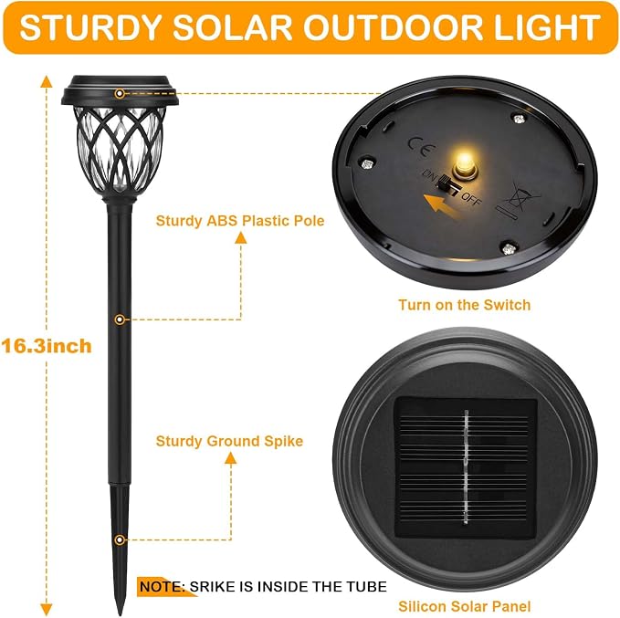 Solar Lights Outdoor 12 Pack, IP65 Waterproof Garden Landscape Lighting for Patio Yard Driveway（Warm White）