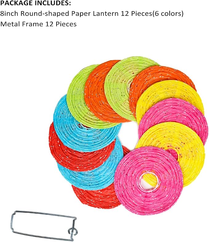 12Pcs Paper Lanterns Chinese Lunar New Year Decorations 2026 Chinese Japanese Decorative Hanging Paper Lanterns 8inch Round Hollow Colorful Lantern Lamps for Spring Festival Asian Home Party Decor