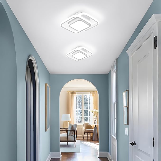 CANEOE Small Ceiling Light, Square Modern LED Ceiling Light Fxitures, Cool White Hallway Light Fixture Ceiling for Bedroom Kitchen Living Room Study Asile Lamp Corridor Lights (White)