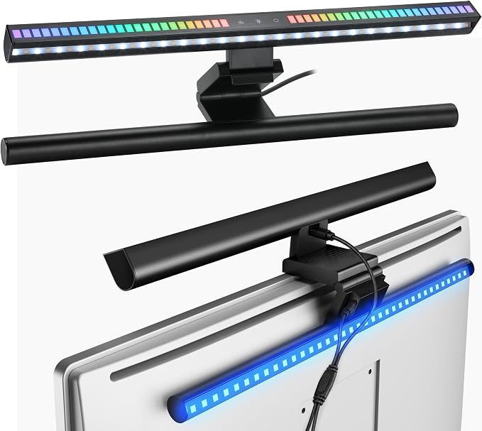 ARES WING Monitor Light Bar with Music Sync, 2-Bar 3-Source RGB Lightbar | 7 Modes Gaming Backlight, CCT Adjustable & Stepless Dimming Fronlight, Eye-Care Computer Light, USB Desk Lamp for Home Office