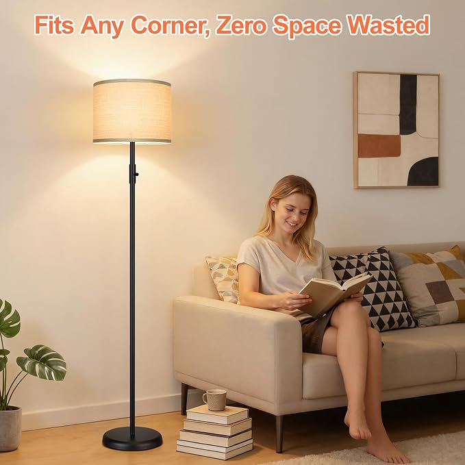 Floor Lamp Simple Design with Shade, Small Tall Lamps for Living Room Bedroom Office Dining Room Kitchen-Black