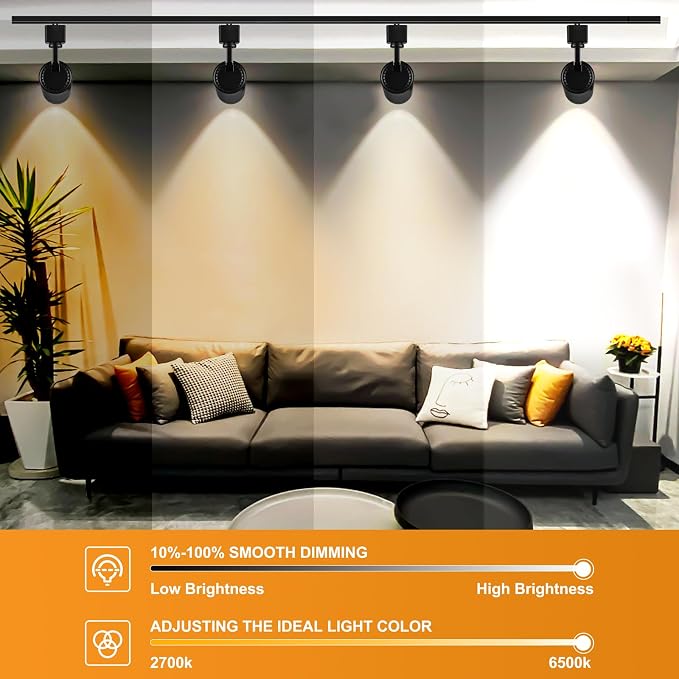 12W Zoomable LED Track Lighting Heads, 2700-6500k Adjustable H Type Track Light 15°-60° Beam Angle Dimmable Bright Ceiling Spotlight Fixtures for Accent Task Wall Art Exhibition(6 Pack)
