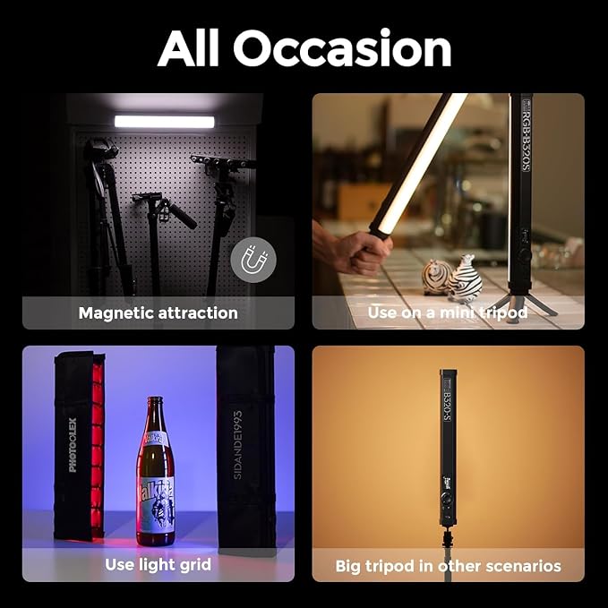 PHOTOOLEX 360°RGB Tube Light, LED Video Light Wand, Magnetic Light Stick | 2500K-9900K/360° Full Color/CRI 96+/2600mAh/Rechargeable/Handheld, Photography Light Bar for TikTok YouTube