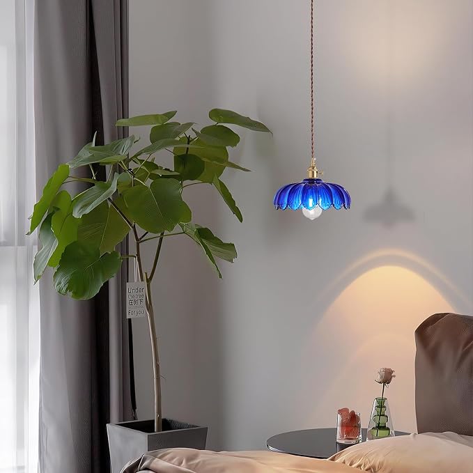 XZHGCEE Pendant Lights Kitchen Island:Vintage Blue Pendant Light Fixtures Glass Small Pendant Light Dining Room, Blue Hanging Lamps for Living Room, Schoolhouse, Entryway, Foyer, E26
